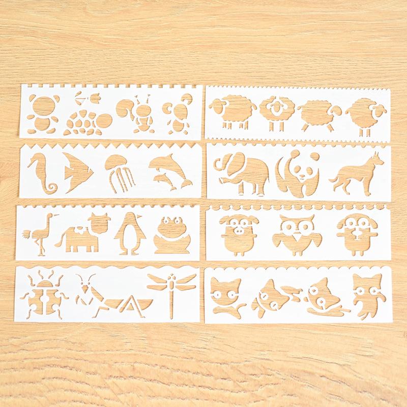 

8 шт. Трафарет для рисования с буквами, волнами, животными, для поделок своими руками, многослойный, полый animals