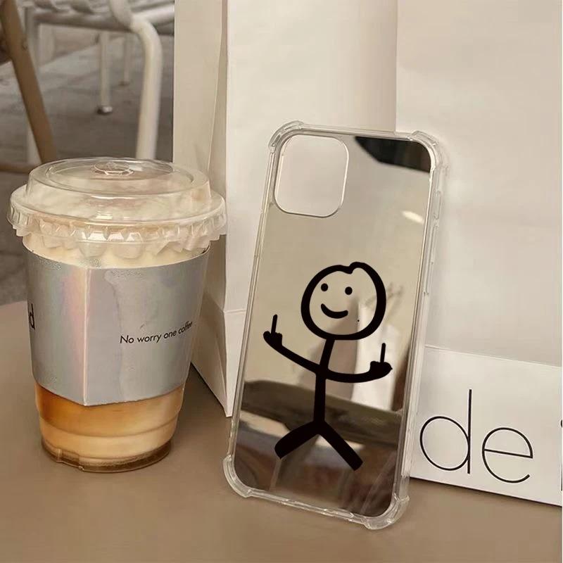 Cute Cartoon Matchman Mirror Phone Case For iPhone 17 16 15 14 13 12 11 Pro Max XS X XR 7 8 Plus Make Up Mirror Shockproof Cover