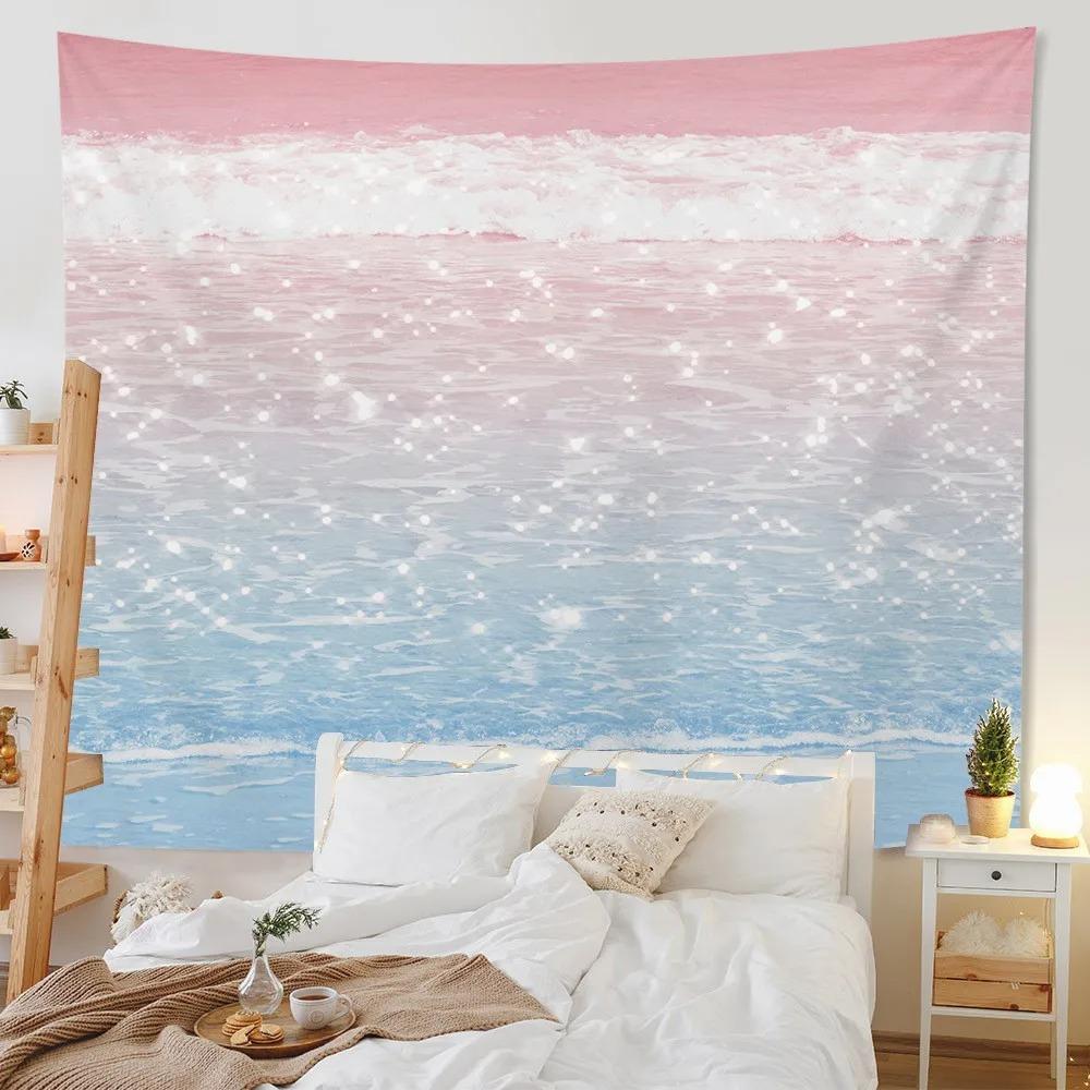 Летний морской закат розовое небо узор гобелен спальня гостиная гобелен украшение стены — фото 7