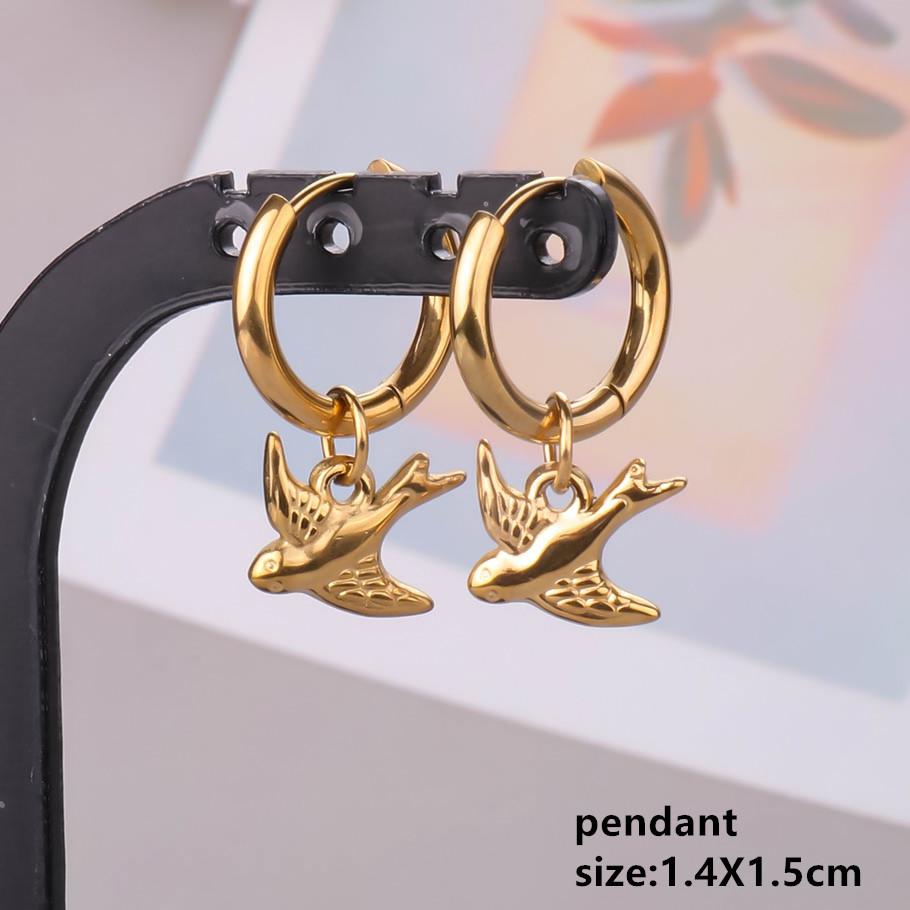 Gold Color Animal Pendant Earring Cute Sea Turtle Fish Tail Crab Stainless Steel Hoop Earrings for Women Men Accessories Jewelry