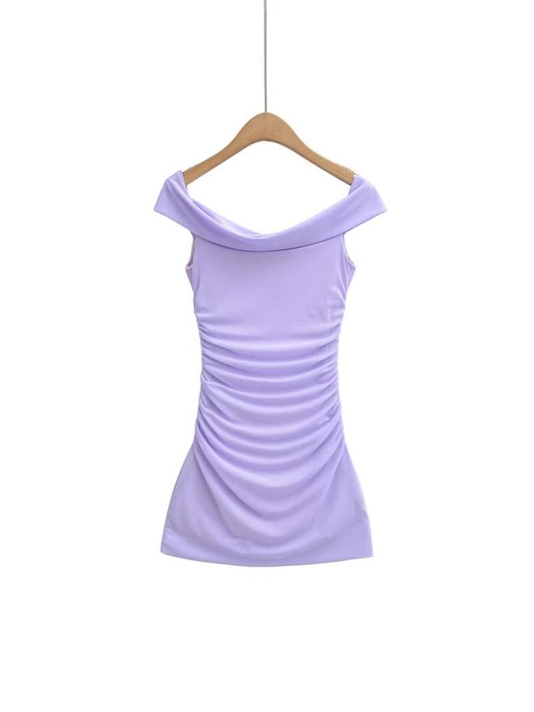 Pure Desire Women's One-Shoulder Hip-Hugging Pleated Slimming Mesh Dress