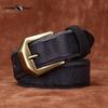 Thickened Genuine Leather Top Layer Cowhide Belt Men's Copper Buckle Rough Edge Fur Bottom Retro Washed Belt