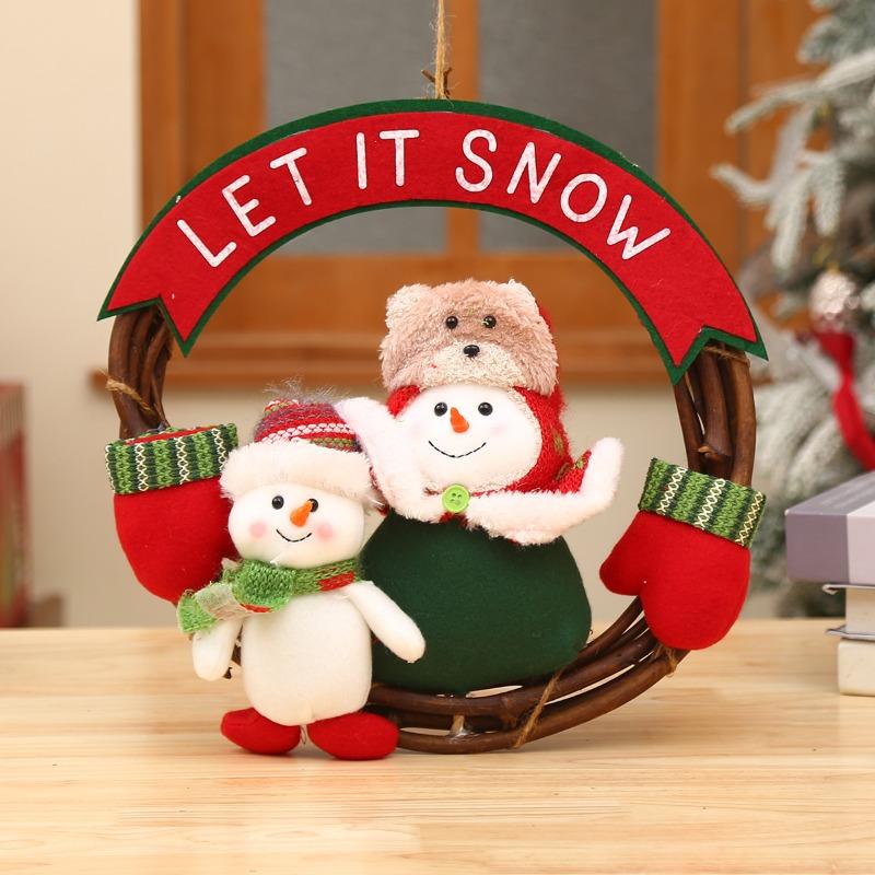 Christmas decoration wall hanging Elk Snowman plush doll Christmas Christmas rattan wooden Christmas wreath