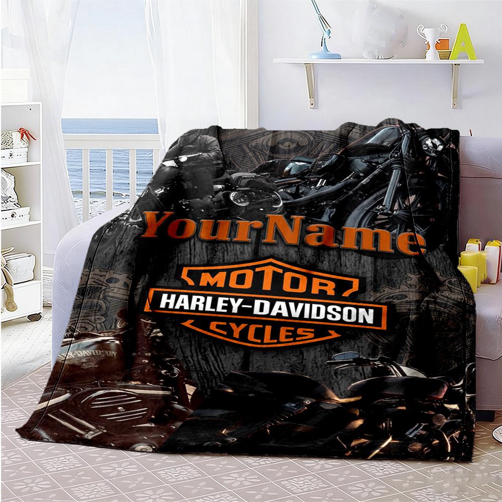 Harley-davidson Motorcycles Customize Text Blanket Gift Personalized Blanket Ultra-Soft Throw For Sofa Seaside Livingroom Chair Ideal for All Seasons