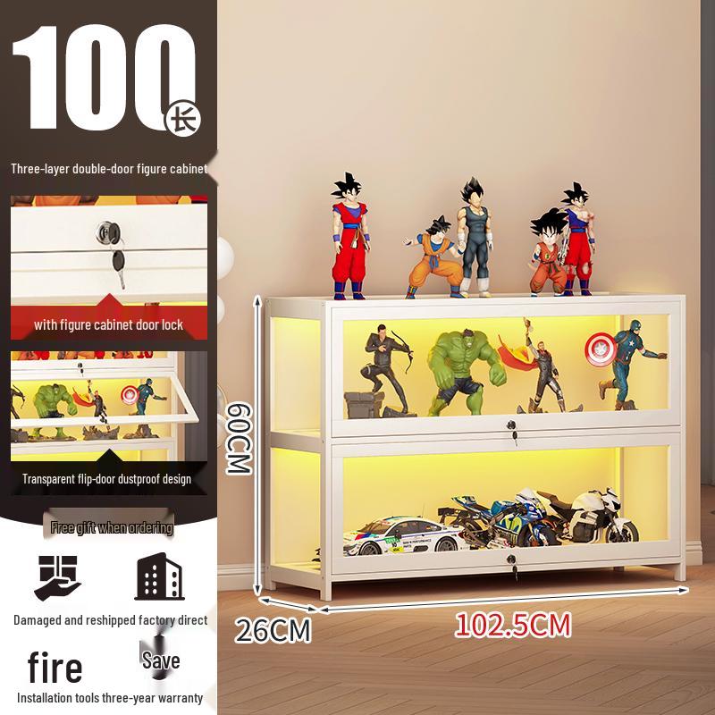 Acrylic Lockable Display Case with LED Lights for Figurines and Models, Dustproof Transparent Stand