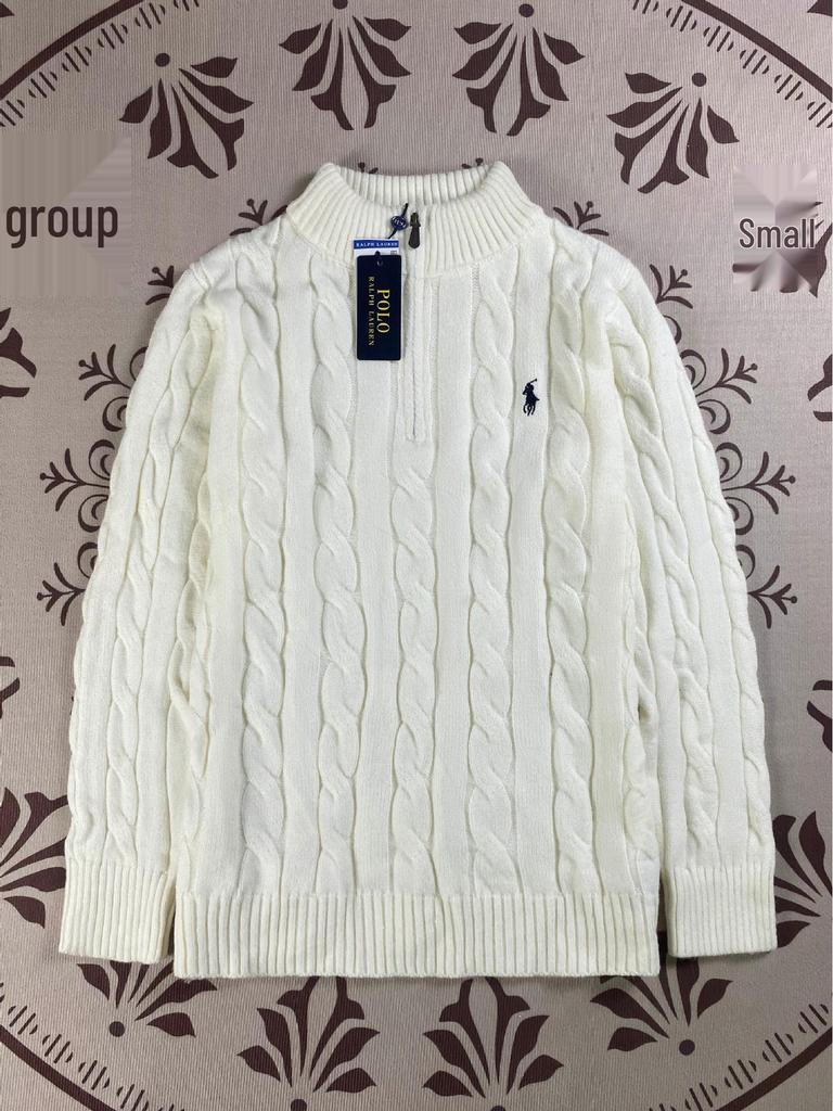 Ralph Little Horse Embroidered Polo Patch Stand Collar Cable Knit Men's Half Zip Sweater for Autumn/Winter