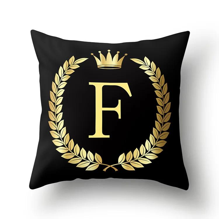 Black Gold Letter Pattern Decorative Cushions Pillowcase Polyester Cushion Cover Throw Pillow Sofa Decoration Pillowcover 40553