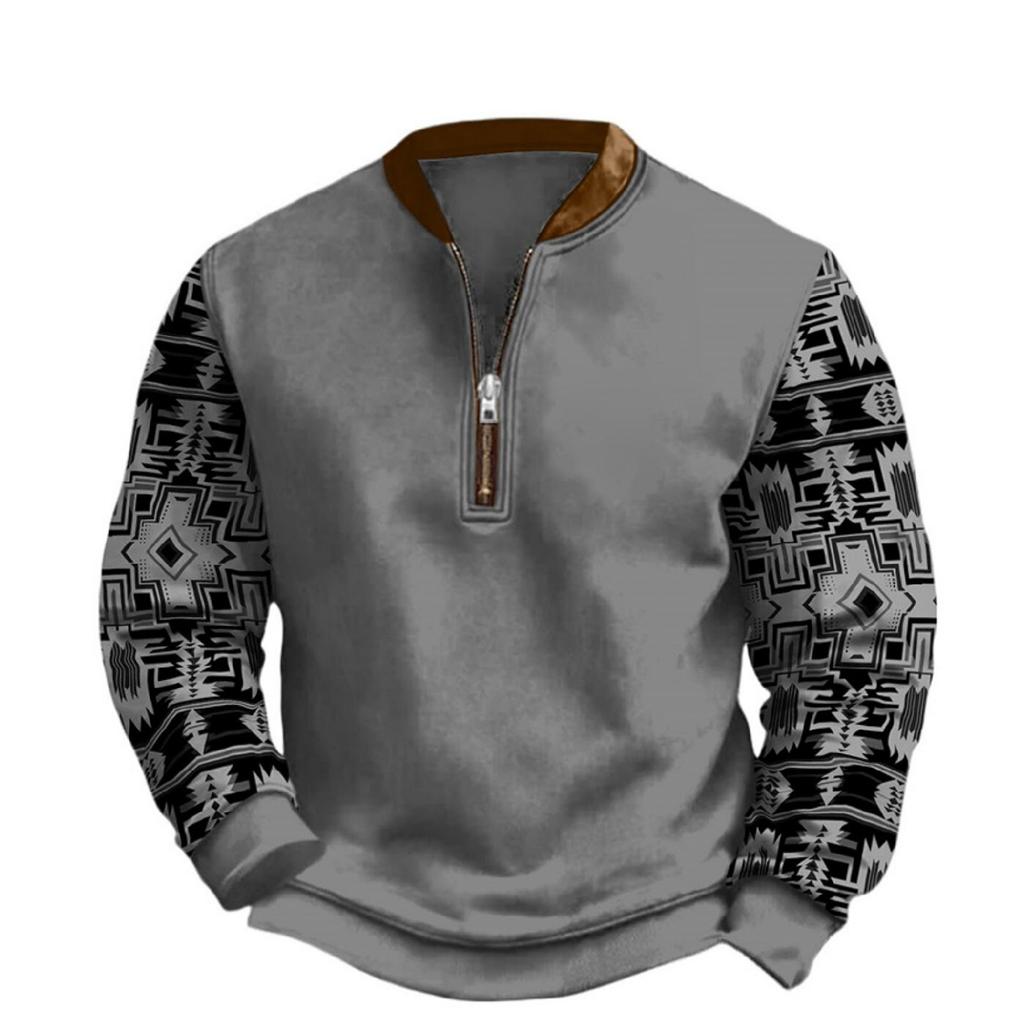 Men's Casual And Trendy Digital 3D Printed Round,neck Long,sleeved Half,pull One,piece Sweatshirt