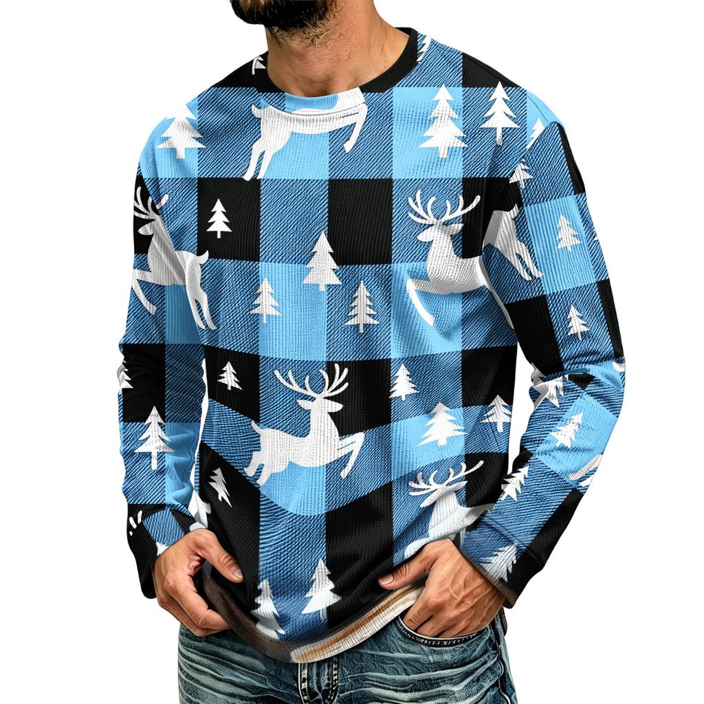 Men's Corduroy Long Sleeve Neck Shirt with Christmas Print for Holiday Casual Wear
