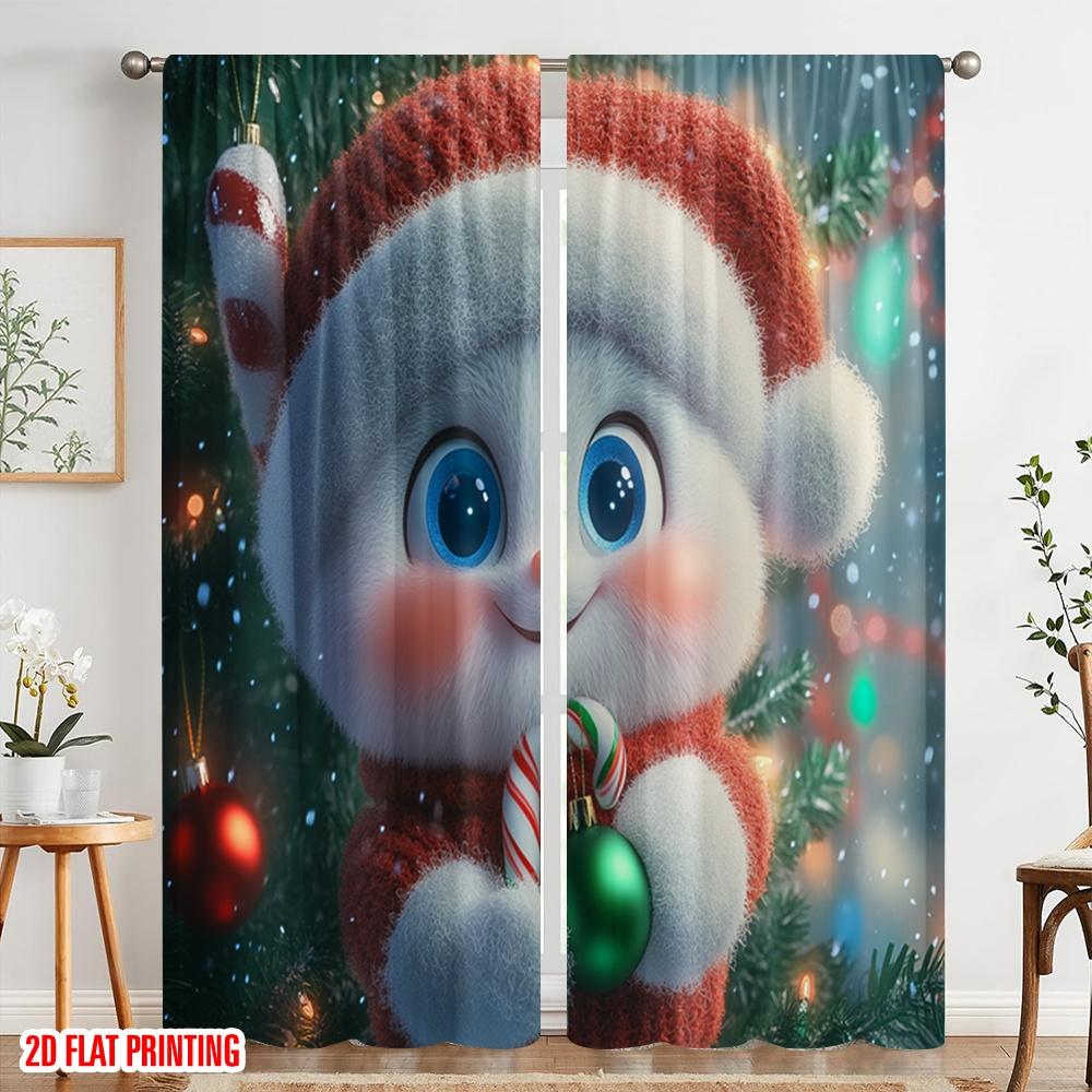 2 Stück, 2D-Flachdruck Vorhänge & Fensterdekoration Niedlicher Schneemann Weihnachten Festliche Feier (3) Polyester, einfache Installation (ohne