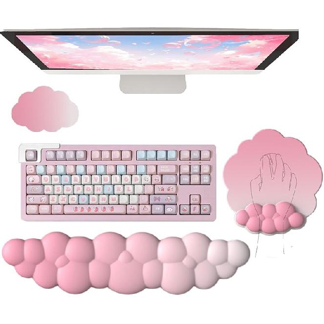 Cloud Keyboard Wrist Rest Purple Mouse Pad with Wrist Rest for Computer Keyboard and Mouse Pad Set Memory Foam PU Base Cute Ergonomic Wrist Pad