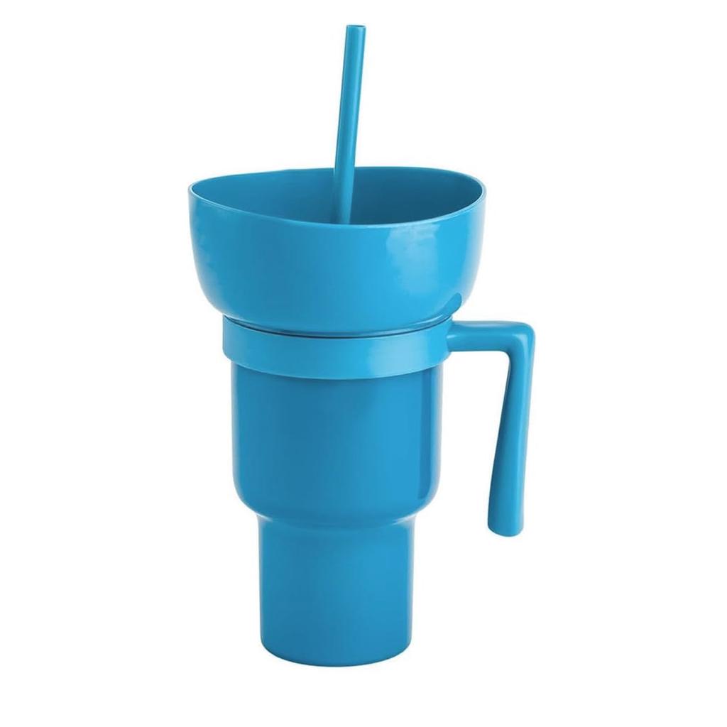 Leeseph Stadium Tumbler with Snack Bowl, 2 In 1 Travel Cup with Snack Bowl Leak Proof Snack and Drink Cup Portable Reusable