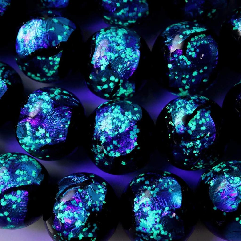 [GOLD STONE] Glow-in-the-dark Firefly Glass Beads, Blue, 14mm, 30 Beads, Sold Individually, 40cm Long, Okinawa, Type A, Glow-in-the-Dark