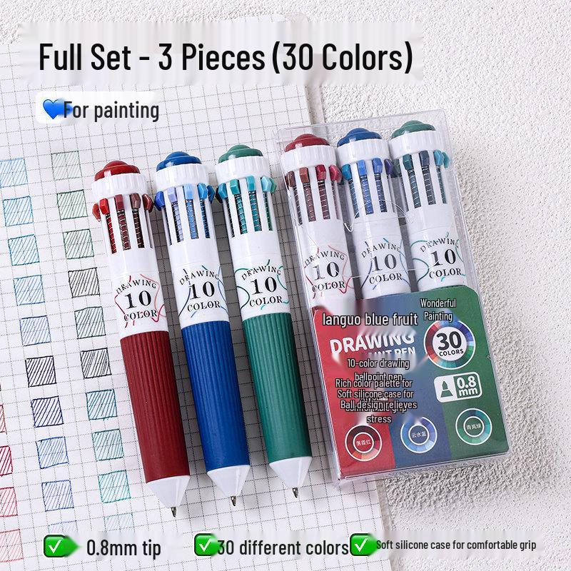 Set di Penne a Sfera Multicolor Tipo Click Blue Fruit 60 Colori – Penna Multifunzione All-in-One a Dieci Colori per Diario.