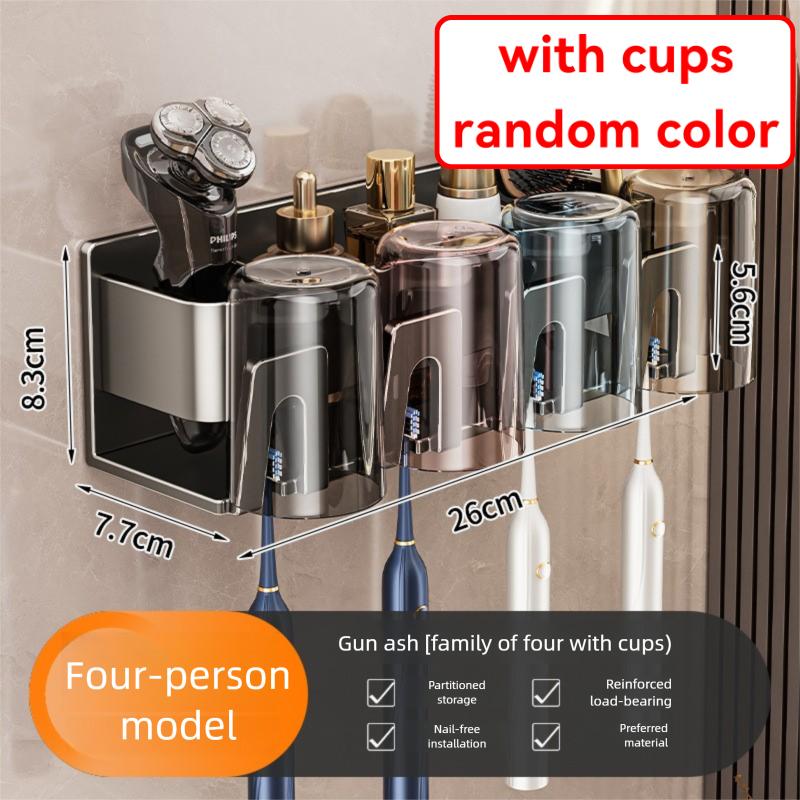 Toothbrush Holder No Need Drilling Toothbrush Cup Mouthwash Cup Wall Mounted Storage Bathroom Restroom Cup Holders With Cups