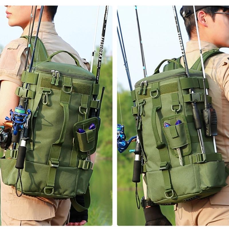 Fishing Backpack, Fishing Bag Fishing Tackle Backpack Fishing Rod Holder Bag Watertight Tackle Bag Shoulder Slings Bag