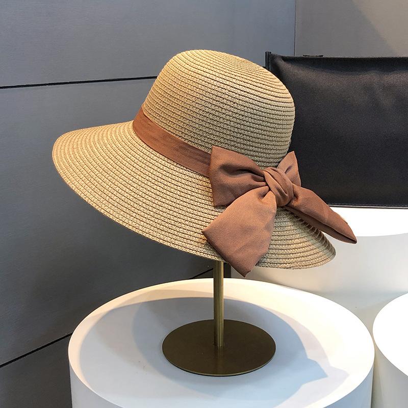 Women's Wide-Brimmed Straw Sun Hat, Summer Beach Hat with Bow, Breathable Foldable, Vacation Accessory