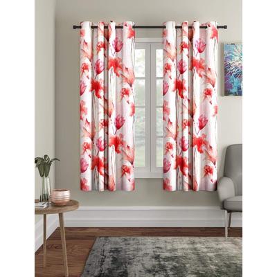 2 Pieces Abstract Flower Eyelet Polyester Window Curtains -  Maroon