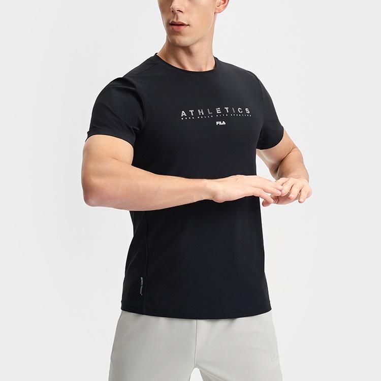 FILA Fitness Casual Comfortable Knitted Round Neck Short Sleeve T-Shirt Men Tops Deep-Black A11M521114F-BK