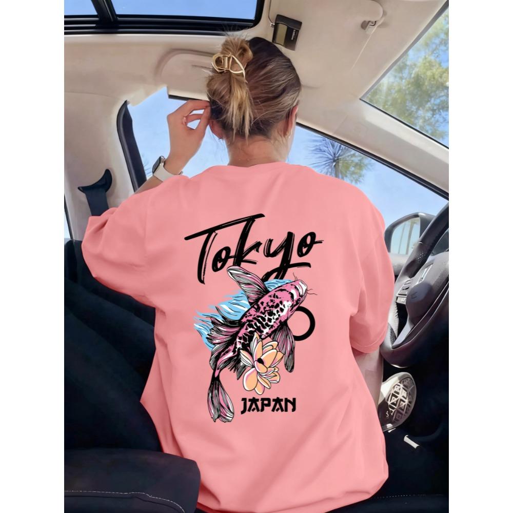 Tokyo Giappone Fiori Carpa Stampa Magliette Donna Estate Casual Maglietta Traspirante Larga Abbigliamento Sportivo Moda Donna Manica Corta