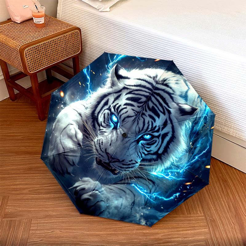 1 PC Automatic Folding Umbrella - Electric Tiger Pattern, Portable & Foldable Design with 8 Ribs, Christmas Birthday Gifts
