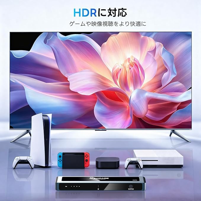 NEWCARE 4K@60Hz HDMI Switcher, 4 Inputs/1 Output, with Remote Control, Automatic/Manual Switching, Aluminum Alloy Construction, HDMI 2.0 Selector, 18G