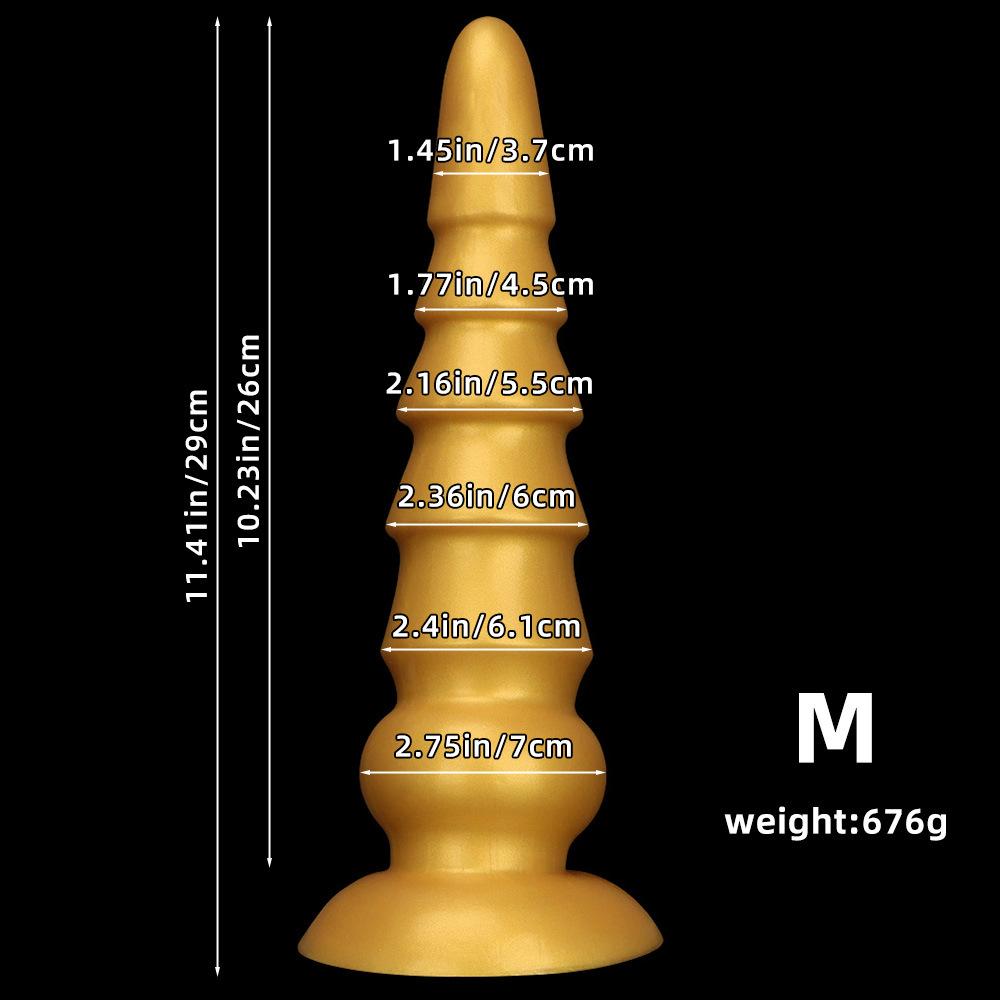 Extra velký zlatý žebrovaný silikonový anální kolík Velký penis Realistické dildo Hračka Pěstování Obrovský penis