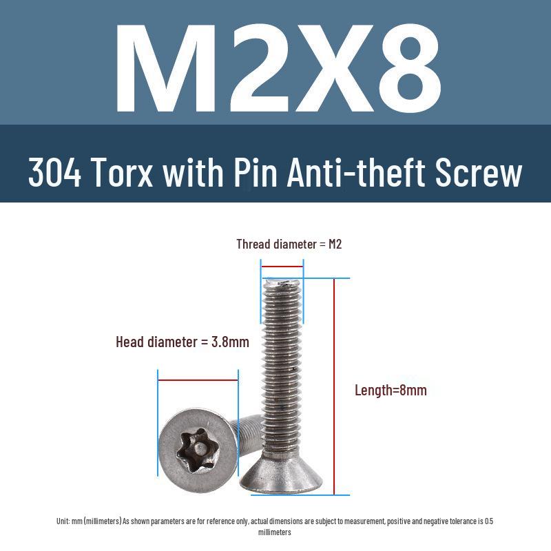 Yigu 304 Tamper-Proof Countersunk Torx Pin Screws, M2-M8, Flat Head, Anti-Removal