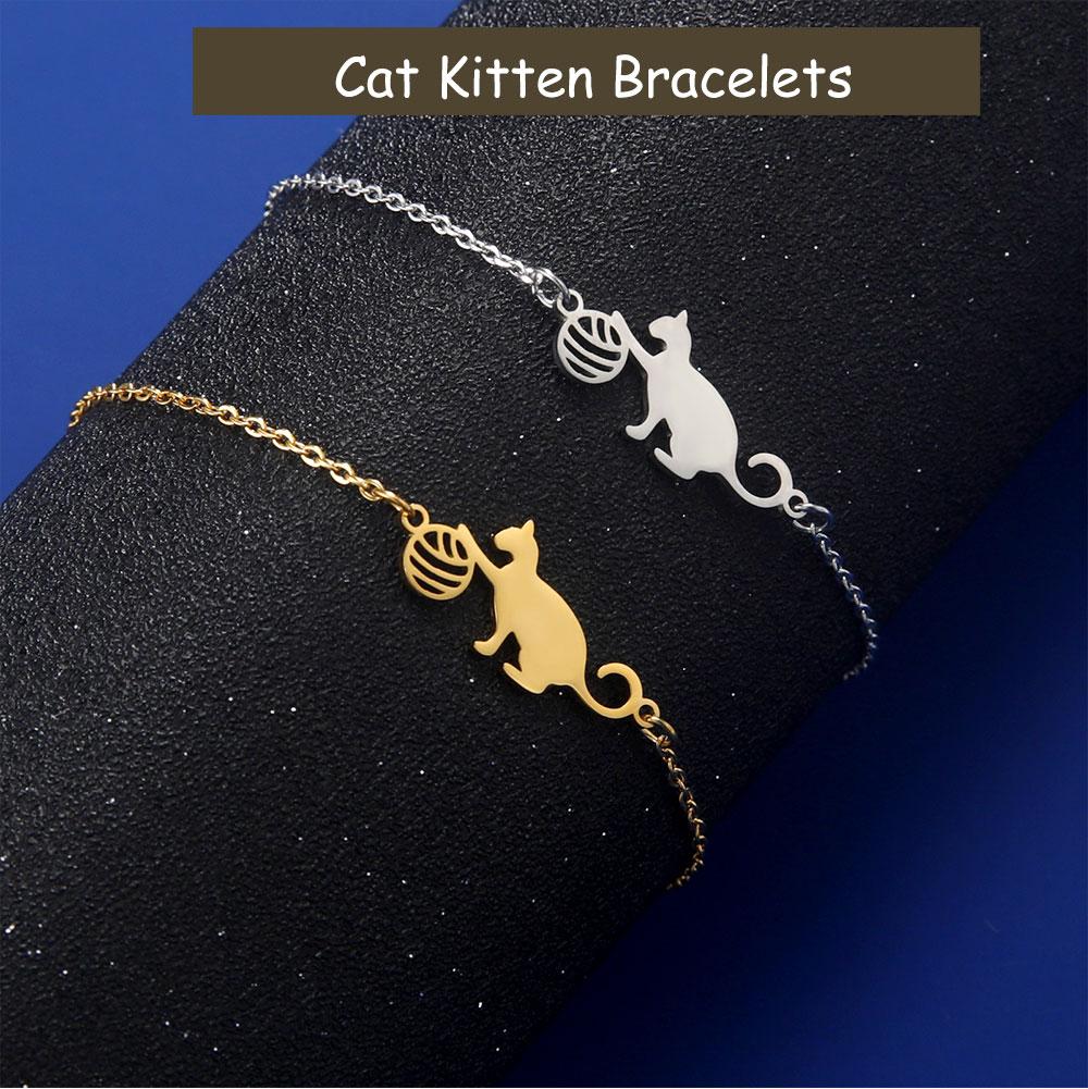 Cazador Cat Playing Ball of Yarn Bracelets for Women Stainless Steel Animal Cute Kitten Charm Bracelet Jewelry Wedding Gift 2026