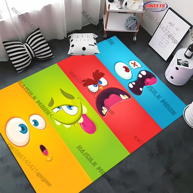 Cute Cartoon Silly Faces Printed Carpet Bedroom Living Room Sofa Study Children's Room Decorative Rug Multi-size Non-slip Mats