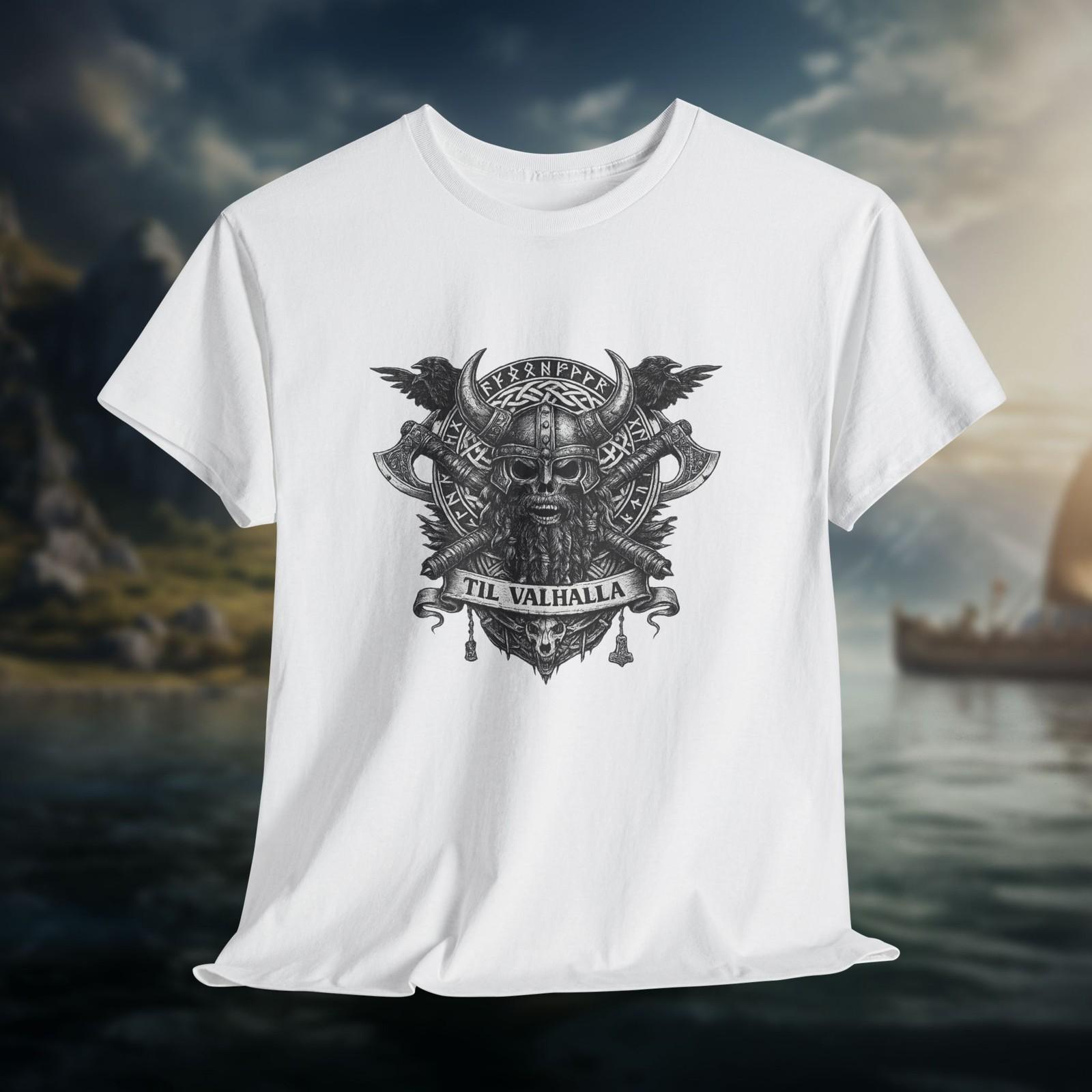 Viking Skull Crest Til Valhalla Tee | Norse Helmet Shield Design S разноцветный