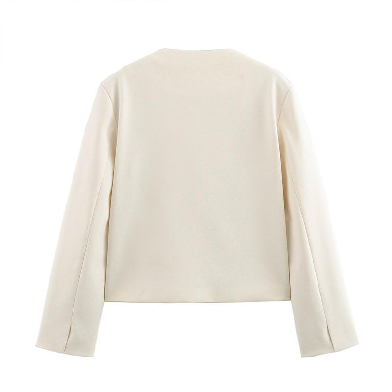 Mode Kurze Einfarbige Blazer Damen V-Ausschnitt Langärmelig Freizeitjacke Elegant Pendeln Lockerer Mantel Frühling und Sommer