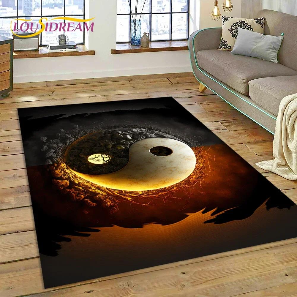Alfombra Alfombrilla Decorativa 3D Yin Yang Naturaleza China Tai Chi Bagua para Decoración de Sala de Estar Dormitorio, Antideslizante para Sofá Felpudo Regalo