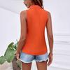 Camicetta da Donna Arancione a Coste Senza Maniche con Bottoni e Collo Camicia Casual Estiva Monocolore