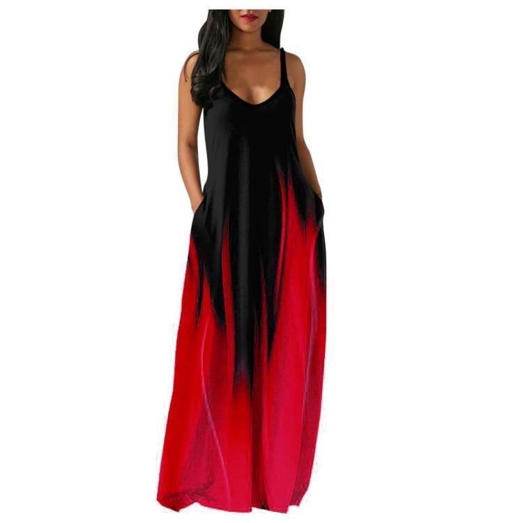 Sleeveless Plus Size Maxi Dress Summer Women Fashion Gradient Print O Neck Cross Wide Strap