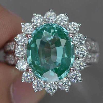 

Huitan Romantic Plant Series Wedding Rings Luxury Flower Shaped Vintage Euro Style Engagement Ring With Bright Green Stone 6&Copper Plated зелёный
