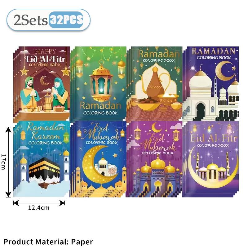 Set di Libri da Pittura Fai da Te Ramadan Eid Mubarak per Feste di Bambini Musulmani Arte Creativa Scarabocchio Libro da Disegno Attività Islamiche per Bambini
