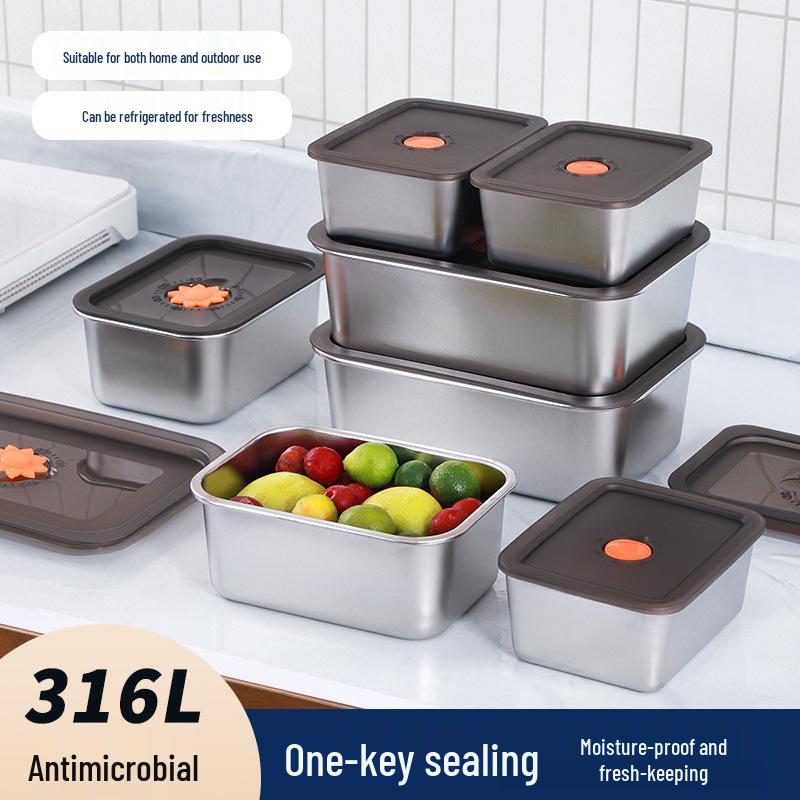 Stainless Steel Fresh-Keeping Lunch Box with Sealed Lid for Refrigerator Storage