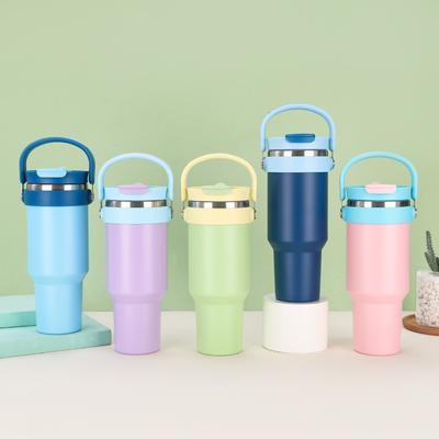 Simple Portable Stainless Steel Thermos Cup Large Capacity Double Vacuum Ice Bullock Cup with Straw Double Drinking Cup