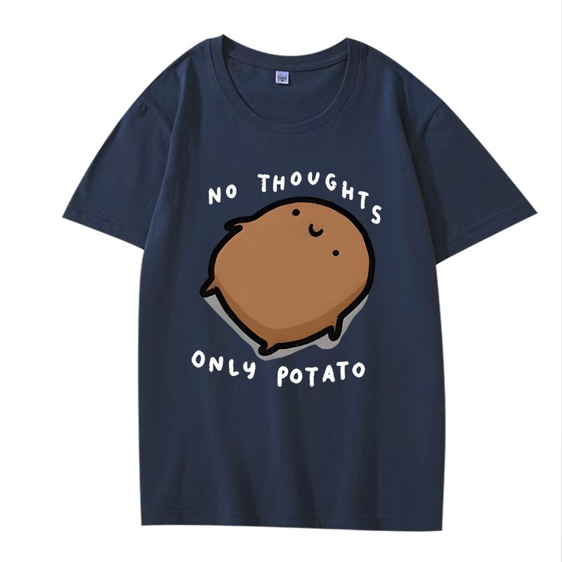 Cute Potato Graphic "No Thoughts Only Potato" Print T Shirt men women Oversized 100% Cotton top short sleeve Summer Unisextops