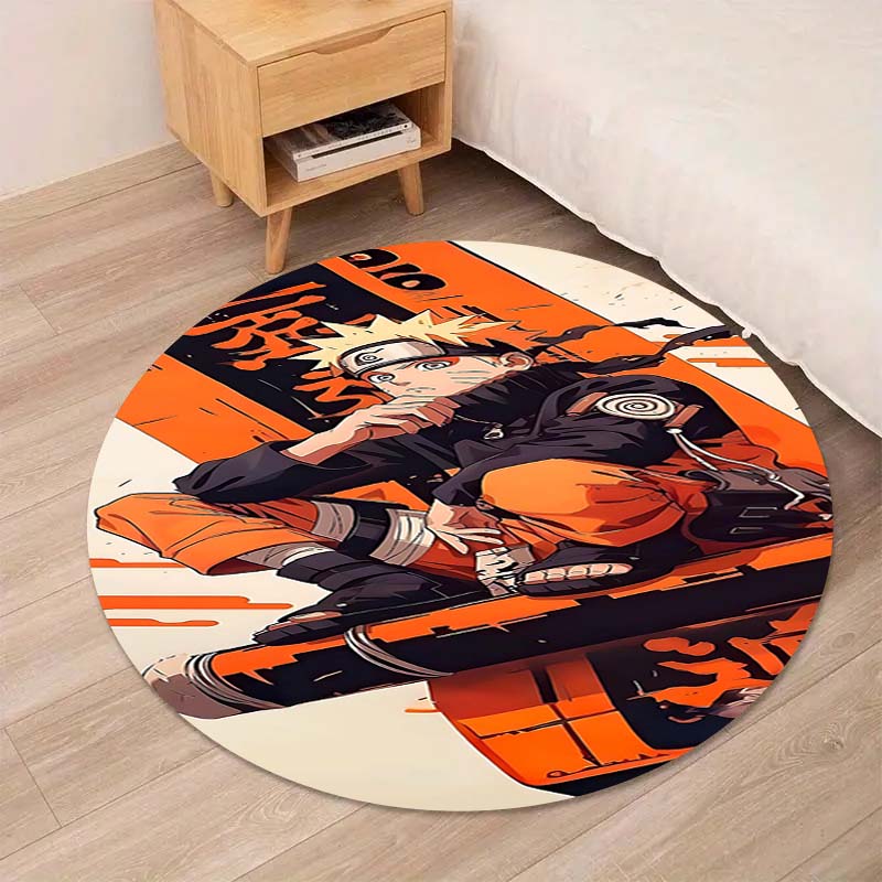 Naruto Round Area Rug Anime Cartoon Pattern Soft Non-Slip Floor Carpet For Bedroom Living Room Kids Room Playroom Home Decor Mat