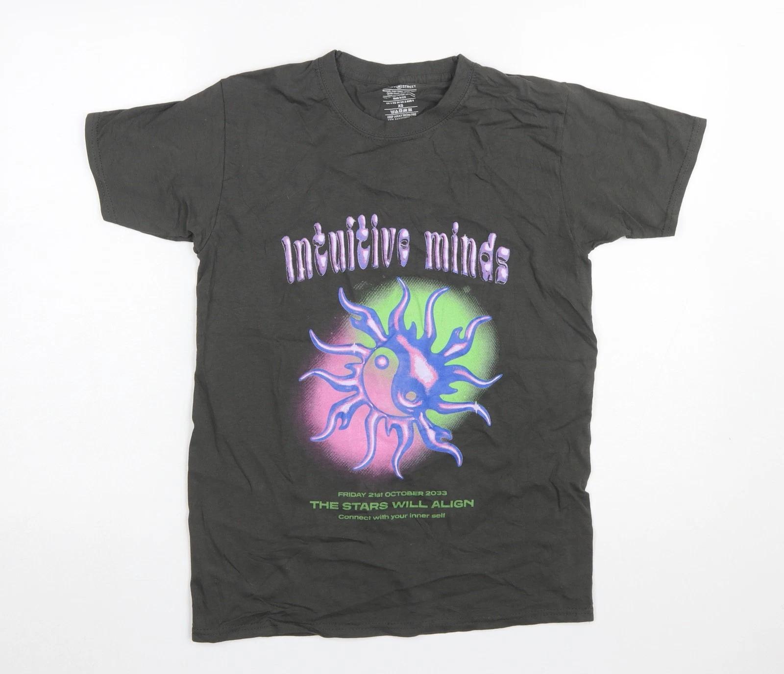 Daisy Street Women’s Black Intuitive Minds XS Cotton Graphic T-Shirt 4XL