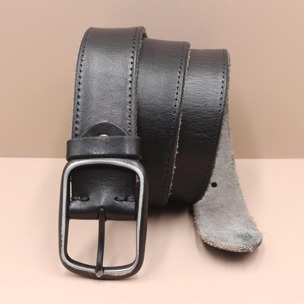 Retro Faux Stitch Men's Belt: Yellow Cattle Genuine Leather, Fashion Pin Buckle, Top Layer Cowhide.