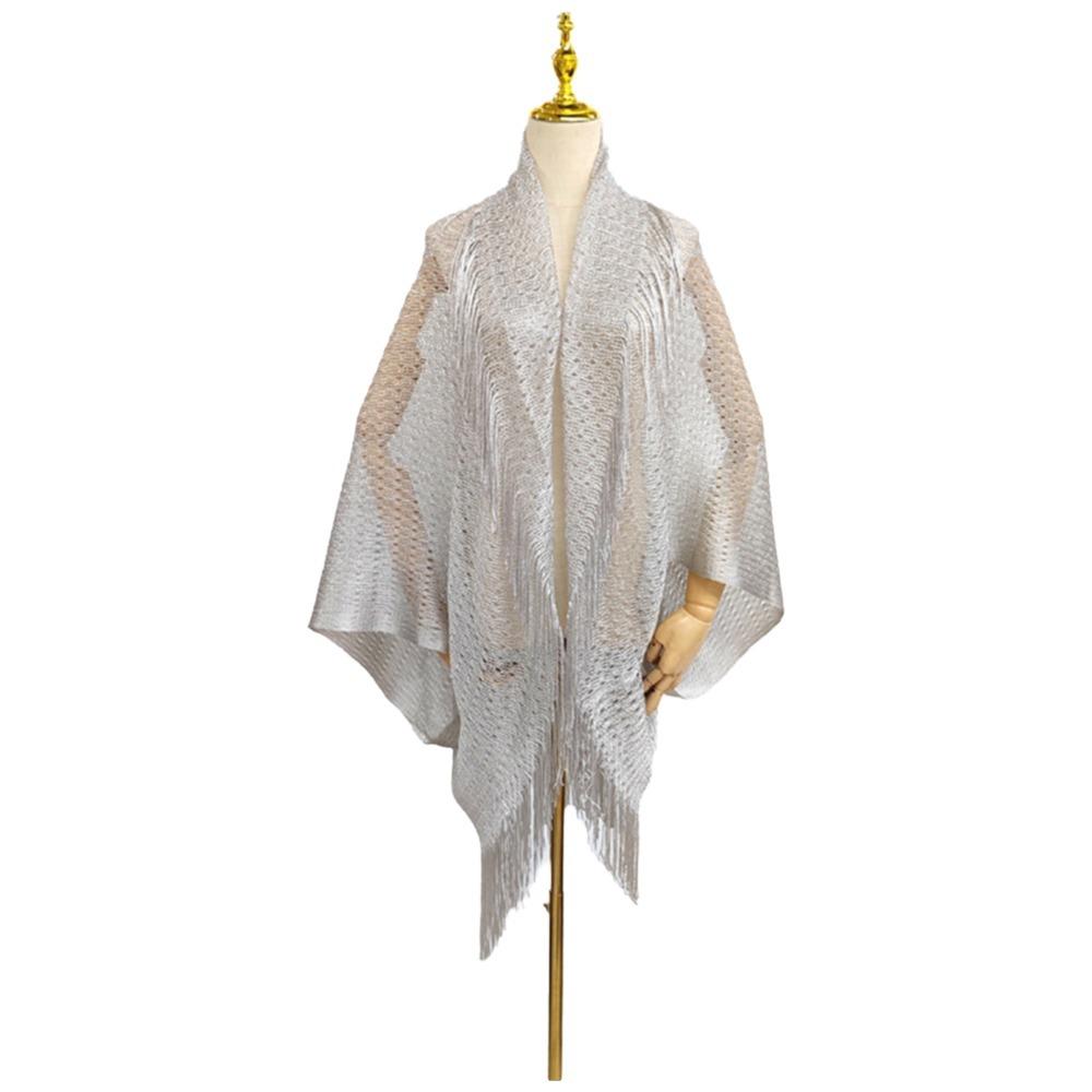 Fashion Tassel Patchwork Women Tulle Shawl V-Neck Cardigans Hollow Summer Scarf Mantilla Lace Veil Party