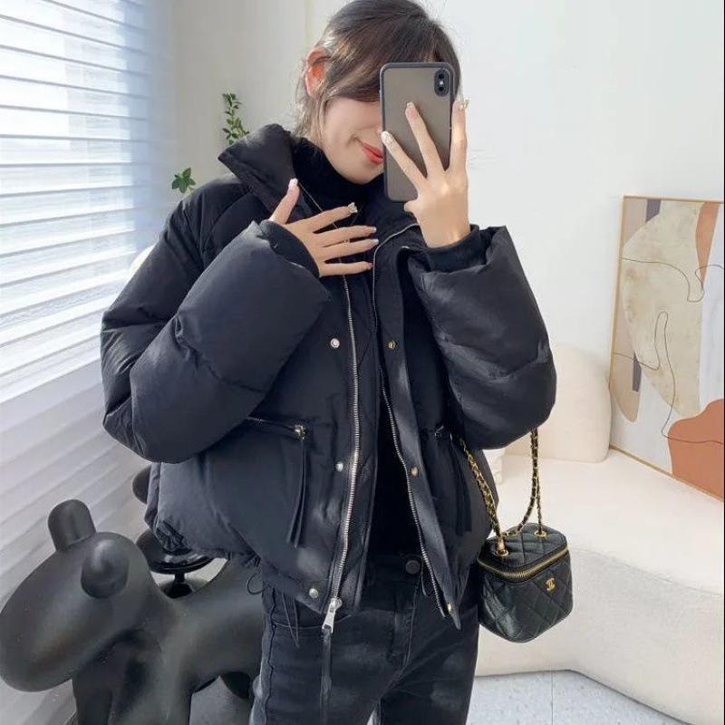 2024 Korean Women's Short Bread Coat: Petite, Thickened Cotton Jacket with Stand-Up Collar