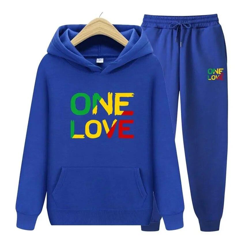 

ONE LOVE с принтом, осенне-зимние толстовки + брюки, комплект из двух предметов, женские толстовки, спортивные костюмы, брюки для бега, плотная теплая одежда 3XL