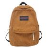 Corduroy Schoolbag Unisex Senior High School Student Solid Color Backpack Travel Backpack
