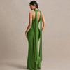 2026 Womens Elegant Solid Color Halter Neck Pleated Bodycon Dress Party Date Wear
