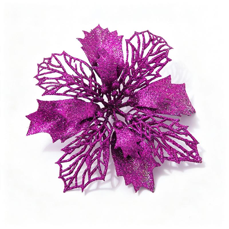 Artificial Glitter Poinsettia 6Pcs Hollow Out Xmas Decor for Christmas Tree Garland Front Door Winter Decor