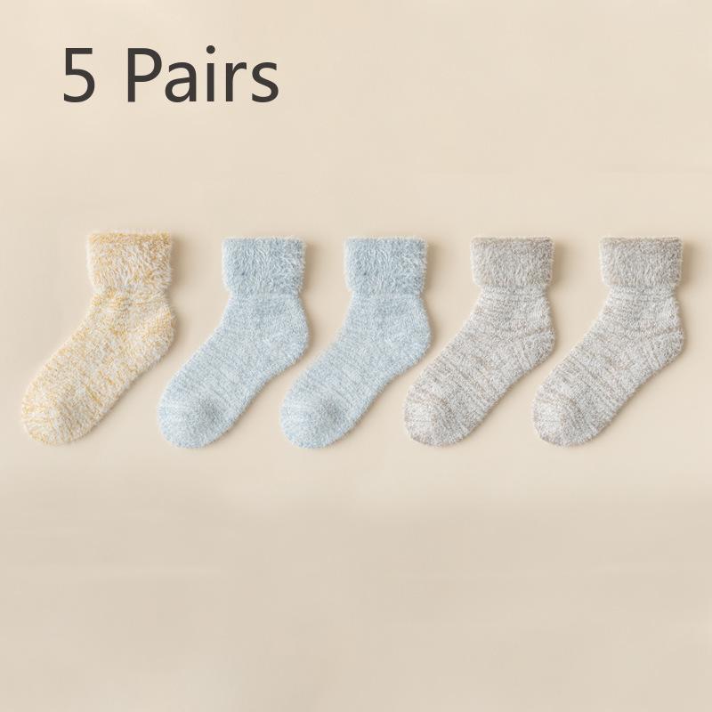 

5 пар зимних носков для девочек с теплой и холодной изоляцией, утолщенных пуховыми кольцами 5 Pairs